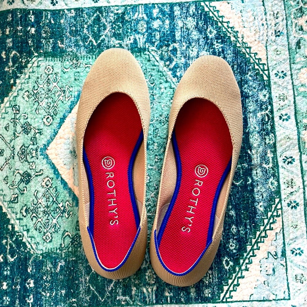 Rothy’s “square” toe beige with leopard sole. Like new.